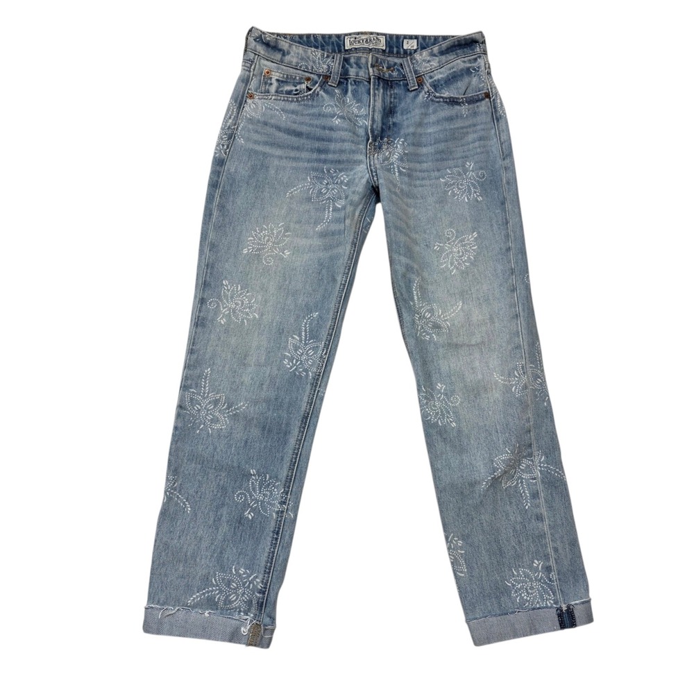 Lucky Brand Jeans Womens 2/26 Blue Floral Print Straight Leg Denim 100% Cotton - Picture 2 of 10